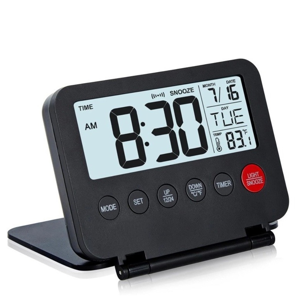 Small Digital Travel Alarm Clock, Large LCD Display Front Button‎ with Black